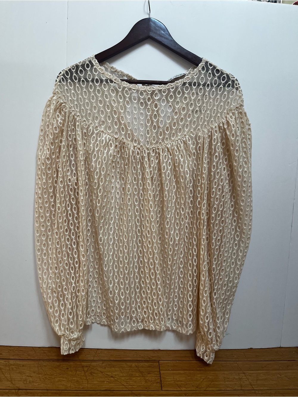 Lace Sheer Boho Cottage Core Style with Long Puffy Sleeve Detail NWT